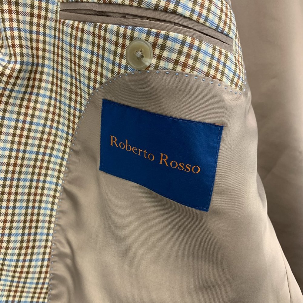 **SOLD**Roberto Rosso Sport Coat Mens 44R Brown Blue Check Wool Blend - Picture 14 of 16
